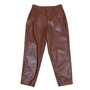 Elegant Tan Faux Leather Straight Leg Pants